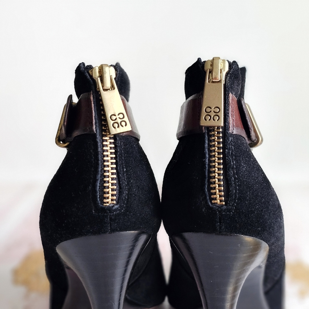 Coach "Ann" Black Suede Leather Elegant Booties Buckle Boots Heels Shoes Size 8B - Picture 3 of 15
